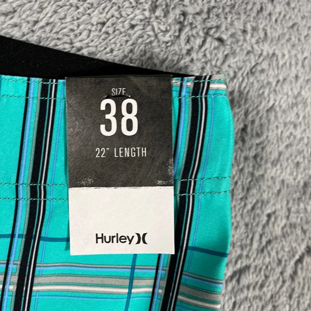 Hurley Board Shorts Mens 38 Teal Plaid 22 in Swim Trunks Drawstring